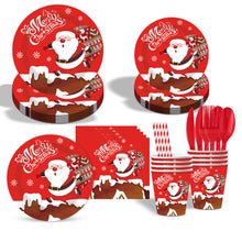 Load image into Gallery viewer, 90PCS Christmas Party Supplies Set, Santa Claus Christmas Party Decorations with Disposable Paper Plates, Cups, Napkins, Forks, Knives &amp; Spoons, Holiday Tableware Kit for Christmas Dinner, Family Gathering &amp; Winter Celebration
