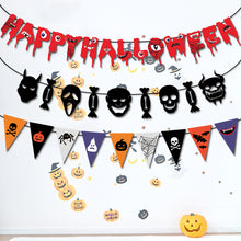 Load image into Gallery viewer, Horror Bloody Skull Halloween Hanging Pull Flag Banner, Blood Stain Skeleton Garland Bunting Decor, Creepy Atmosphere Layout Supplies for Haunted House, Bar Wall, Ghost Festival and Scary Themed Birthday Party Indoor Scene Arrangement
