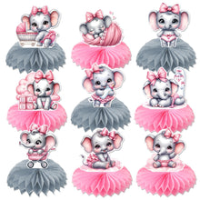 Load image into Gallery viewer, GDGDTOO Cute Pink Elephant Table Decor Kit - Baby Celebration Themed Honeycomb Table Centerpieces for Gender Reveal Family Gathering Indoor Banquet Desktop Party Decorations
