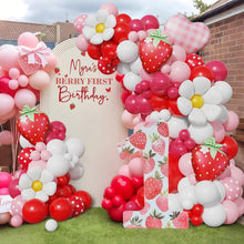Load image into Gallery viewer, 137PCS Sweet Strawberry Balloon Arch Garland Set, Red Pink Polka Dot Balloons for Baby Birthday Banquet Party Backdrop Layout Supplies
