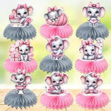 Load image into Gallery viewer, GDGDTOO Cute Pink Elephant Table Decor Kit - Baby Celebration Themed Honeycomb Table Centerpieces for Gender Reveal Family Gathering Indoor Banquet Desktop Party Decorations

