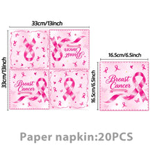 Load image into Gallery viewer, 82PCS Breast Cancer Awareness Party Supplies Set, Pink Ribbon Disposable Paper Plates, Cups, Tablecloth, Banner &amp; Pennant Flags for Breast Cancer Awareness Month, Fundraiser &amp; Support Event Decorations

