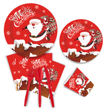 Load image into Gallery viewer, 90PCS Christmas Party Supplies Set, Santa Claus Christmas Party Decorations with Disposable Paper Plates, Cups, Napkins, Forks, Knives &amp; Spoons, Holiday Tableware Kit for Christmas Dinner, Family Gathering &amp; Winter Celebration
