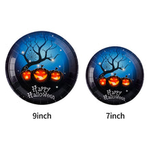 Load image into Gallery viewer, 90PCS Spooky Halloween Disposable Tableware Party Supplies Set, Halloween Themed Paper Plates, Paper Cups &amp; Napkins Kit, Creepy Horror Scene Decorations for Friend Gathering, Haunted House, Halloween Birthday Indoor Table Layout Ornaments
