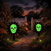 Load image into Gallery viewer, 2PACK Halloween Luminous Skeleton &amp; Ghost Yard Stakes, Wooden Lawn Decor Signs, Outdoor Garden Ground Stake Ornaments for Halloween Yard Decor

