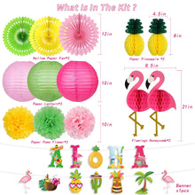 Load image into Gallery viewer, Hawaiian Pineapple Party Decorations Kit, Tropical Palm Leaf Banner with Paper Pom Poms &amp; Fans for Birthday, Luau Party, Summer Celebration &amp; Photo Backdrop Decor
