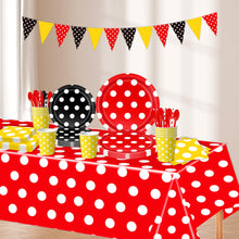 Load image into Gallery viewer, 82PCS White Polka Dot Birthday Party Supplies Set, Disposable Paper Plates &amp; Tableware with Decorative Banner and Triangle Pennant Flags for Birthday, Cake Table &amp; Party Decorations
