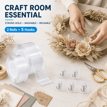 Load image into Gallery viewer, 2/3 Pack Nano Tape with 5 Hooks, Reusable Double Sided Clear Gel Adhesive Tape for DIY Crafts, Scrapbooking, Art Projects, Wall Hanging Organizer, Christmas &amp; Halloween Decorations
