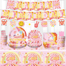 Load image into Gallery viewer, Party decoration in Colombia Party decoration in Colombia Hippie Boho Theme Birthday Party Decorations Set Disposable Paper Plates Cups Napkins Tableware Kit for Retro Party Supplies
