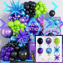 Load image into Gallery viewer, GDGDTOO Black Purple Green Blue Burst Star Balloon Garland Arch Kit, Party Balloon Set for Game Themed Birthday Graduation Bachelorette Engagement Party Decorations Supplies
