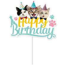Load image into Gallery viewer, GDGDTOO Cute Cat Happy Birthday Banner, Paw Print Pet Party Banner with Cake Topper &amp; Cupcake Toppers, Kitten Themed Wall Banner Decor, Indoor Outdoor Photo Backdrop Birthday Party Supplies
