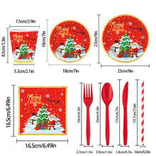 Load image into Gallery viewer, 90PCS Santa Claus Christmas Party Supplies Set, Christmas Decorations with Disposable Paper Plates, Cups, Napkins, Forks, Knives &amp; Spoons, Holiday Tableware Kit for Family Gathering, Christmas Dinner &amp; Winter Party
