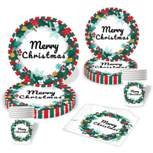 Load image into Gallery viewer, 50PCS Christmas Disposable Tableware Set, Xmas Paper Plates Cups Napkins Cutlery Kit, Merry Christmas Holiday Party Supplies for Family Dinner, Home Gathering, Winter New Year Decor, Serves 10/20 Guests
