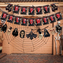 Load image into Gallery viewer, Halloween Horror Skull Hanging Pull Flag Banner, Gothic Skeleton Garland Bunting Decor, Creepy Atmosphere Layout Supplies for Indoor Home, Bar, Window, Halloween Costume Party &amp; Ghost Festival Scene Decoration
