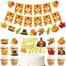 Load image into Gallery viewer, Autumn Thanksgiving Party Decor Set, Cute Turkey Hanging Pull Flag Garland, Harvest Themed Turkey Pumpkin Cake Cupcake Toppers, Complete Atmosphere Layout Supplies for Fall Festival Family Dinner Party
