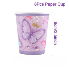 Load image into Gallery viewer, 40PCS Purple Butterfly Themed Disposable Tableware Set, Paper Plates Napkins Cups Cutlery Party Supplies, Butterfly Decor Table Decorations for Birthday, Baby Shower, Bridal Shower Indoor Gathering Layout Ornaments
