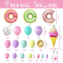 Load image into Gallery viewer, 139PCS Donut Ice Cream Candy Themed Balloon Arch Kit, Sweet Pastel Rainbow Balloons Garland, Sweet Treats Party Decor Supplies for Birthday Baby Shower Sweet One Celebrations
