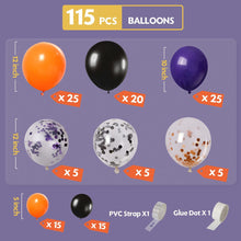 Load image into Gallery viewer, 115PCS Halloween Balloon Garland Chain Kit, Purple Black Orange Confetti Themed Balloons
