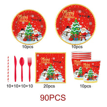 Load image into Gallery viewer, 90PCS Santa Claus Christmas Party Supplies Set, Christmas Decorations with Disposable Paper Plates, Cups, Napkins, Forks, Knives &amp; Spoons, Holiday Tableware Kit for Family Gathering, Christmas Dinner &amp; Winter Party
