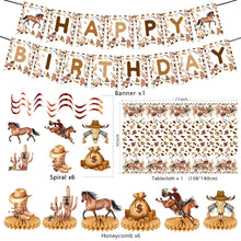 Load image into Gallery viewer, Western Cowboy Boot Party Decorations Set, Cowboy Birthday Banner Bunting with Disposable Tablecloth, Rustic Western Rodeo Theme Party Supplies for Birthday Celebration &amp; Event Decor
