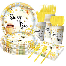 Load image into Gallery viewer, 80PCS Bee Theme Party Supplies Set, Disposable Tableware with Paper Plates, Cups &amp; Napkins, Honey Bee Party Decorations for Birthday, Garden Party &amp; Celebration
