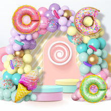 Load image into Gallery viewer, 139PCS Donut Ice Cream Candy Themed Balloon Arch Kit, Sweet Pastel Rainbow Balloons Garland, Sweet Treats Party Decor Supplies for Birthday Baby Shower Sweet One Celebrations
