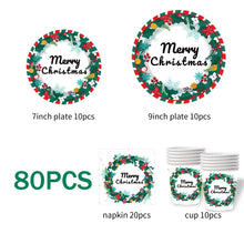Load image into Gallery viewer, 50PCS Christmas Disposable Tableware Set, Xmas Paper Plates Cups Napkins Cutlery Kit, Merry Christmas Holiday Party Supplies for Family Dinner, Home Gathering, Winter New Year Decor, Serves 10/20 Guests
