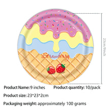Load image into Gallery viewer, 82Pcs Ice Cream Themed Birthday Party Supplies, Disposable Tableware Set with Banner, Tablecloth, Plates, Napkins, Cups Cutlery for Sweet One Birthday Baby Shower Summer Party Decorations

