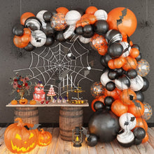 Load image into Gallery viewer, 104PCS New Halloween Macaron Color Balloon Garland Kit, Purple Black White Spider Web &amp; Bat Themed Set, Spooky Window Display Decor Supplies
