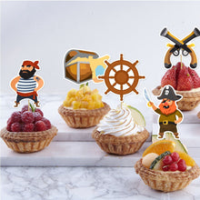 Load image into Gallery viewer, GDGDTOO Pirate Happy Birthday Banner, Ocean Treasure Skull Party Banner with Cake Topper &amp; Cupcake Toppers, Nautical Themed Wall Banner Decor, Indoor Outdoor Photo Backdrop Birthday Party Supplies
