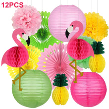 Load image into Gallery viewer, Hawaiian Pineapple Party Decorations Kit, Tropical Palm Leaf Banner with Paper Pom Poms &amp; Fans for Birthday, Luau Party, Summer Celebration &amp; Photo Backdrop Decor
