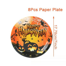 Load image into Gallery viewer, 40PCS Halloween Pumpkin Disposable Tableware Party Supplies Kit, Spooky Paper Plates, Napkins &amp; Paper Cups Set, Halloween Holiday Table Decorations for Indoor Outdoor Yard Party, Haunted House Birthday Gathering Layout Ornaments
