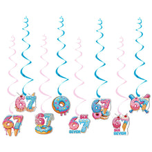 Load image into Gallery viewer, GDGDTOO Donut Ice Cream Happy Birthday Banner, Sweet Candy Style Party Banner with Hanging Swirls &amp; Cake Cupcake Toppers, Dessert Themed Wall Banner Decor, Indoor Outdoor Photo Backdrop Birthday Party Supplies
