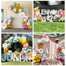 Load image into Gallery viewer, 144PCS Pastel Macaron Daisy Balloon Garland Kit, Mint Green &amp; Light Pink Balloon Arch Decorations with Daisy Balloons for Birthday, Wedding, Baby Shower, Dessert Table &amp; Party Backdrop
