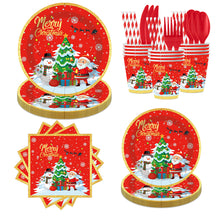 Load image into Gallery viewer, 90PCS Santa Claus Christmas Party Supplies Set, Christmas Decorations with Disposable Paper Plates, Cups, Napkins, Forks, Knives &amp; Spoons, Holiday Tableware Kit for Family Gathering, Christmas Dinner &amp; Winter Party
