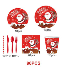Load image into Gallery viewer, 90PCS Christmas Party Supplies Set, Santa Claus Christmas Party Decorations with Disposable Paper Plates, Cups, Napkins, Forks, Knives &amp; Spoons, Holiday Tableware Kit for Christmas Dinner, Family Gathering &amp; Winter Celebration
