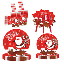 Load image into Gallery viewer, 90PCS Christmas Party Supplies Set, Santa Claus Christmas Party Decorations with Disposable Paper Plates, Cups, Napkins, Forks, Knives &amp; Spoons, Holiday Tableware Kit for Christmas Dinner, Family Gathering &amp; Winter Celebration
