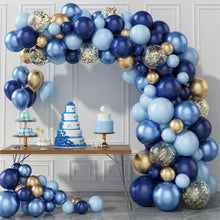 Load image into Gallery viewer, 98PCS Navy Blue Metallic Gold Balloon Garland Arch Kit, Blue Themed Balloon Chain Set for Baptism, 1st Birthday Party Decorations, Celebration Backdrop Supplies

