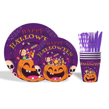 Load image into Gallery viewer, 90Pcs Halloween Pumpkin Party Supplies, Disposable Tableware Set Includes Plates, Napkins, Cups, Cutlery, Straws for Spooky Themed Parties &amp; Celebrations
