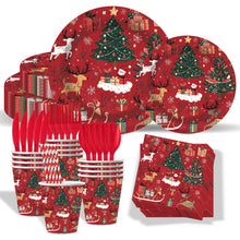 Load image into Gallery viewer, 90Pcs Christmas Reindeer Party Supplies, Disposable Tableware Set Includes Plates, Napkins, Cups, Cutlery, Straws, for Holiday Dinner, Winter Gathering
