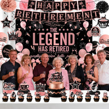 Load image into Gallery viewer, 50PCS Rose Gold Happy Retirement Party Decorations Set, Retirement Supplies with Banner, Hanging Swirls, Balloons, Cake &amp; Cupcake Toppers for Women Men Retirement Theme Party Decor
