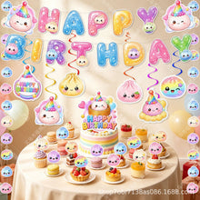 Load image into Gallery viewer, Party decoration in Colombia Party decoration in Colombia Baozi Squishy Theme Birthday Party Supplies Set Banner Spiral Hanging Decorations Baby Shower Kids Birthday Party Decorations
