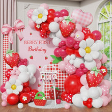 Load image into Gallery viewer, 137PCS Sweet Strawberry Balloon Arch Garland Set, Red Pink Polka Dot Balloons for Baby Birthday Banquet Party Backdrop Layout Supplies
