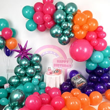 Load image into Gallery viewer, 123 PCS Disco Balloon Arch, 80s Balloon Arch Kit mit Hot Pink and Purple Teal Orange Metallic Green Balloons for Singer Music Fans
