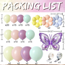 Load image into Gallery viewer, GDGDTOO Pastel Butterfly Balloon Arch Garland Kit, Purple Sage Green Beige Peach Balloons for Birthday Wedding Party Decorations
