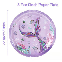 Load image into Gallery viewer, 40PCS Dreamy Purple Mermaid Disposable Tableware Set, Mermaid Themed Paper Plates Napkins Cups Kit, Under The Sea Party Decor Supplies for Birthday, Baby Shower, Ocean Theme Celebration Table Layout Ornaments
