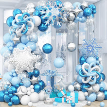 Load image into Gallery viewer, GDGDTOO Winter Ice Snow Balloon Arch Garland Kit, Blue White Silver Balloons for Birthday Christmas Holiday Party Decorations

