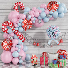 Load image into Gallery viewer, GDGDTOO Pastel Christmas Candy Themed Balloon Arch Kit, Pink Light Blue Balloon Garland Set for Winter Holiday Celebration Party Supplies
