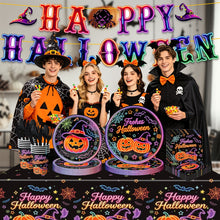 Load image into Gallery viewer, 82PCS Neon Halloween Party Supplies Set, Pumpkin Head Disposable Paper Plates, Tablecloth &amp; Banner Bunting for Spooky Halloween Party, Haunted House, Trick or Treat &amp; Holiday Decorations

