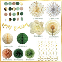 Load image into Gallery viewer, GDGDTOO Neutral Tone Birthday Hanging Decor Set Multi-style Floral Fan Honeycomb Hanging Accessories for Holiday Party Banquet Wall Background Room Layout Festival Ornament
